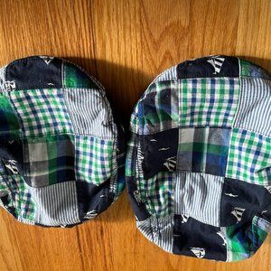Matching Gymboree plaid patch cap set, blue/green nautical theme